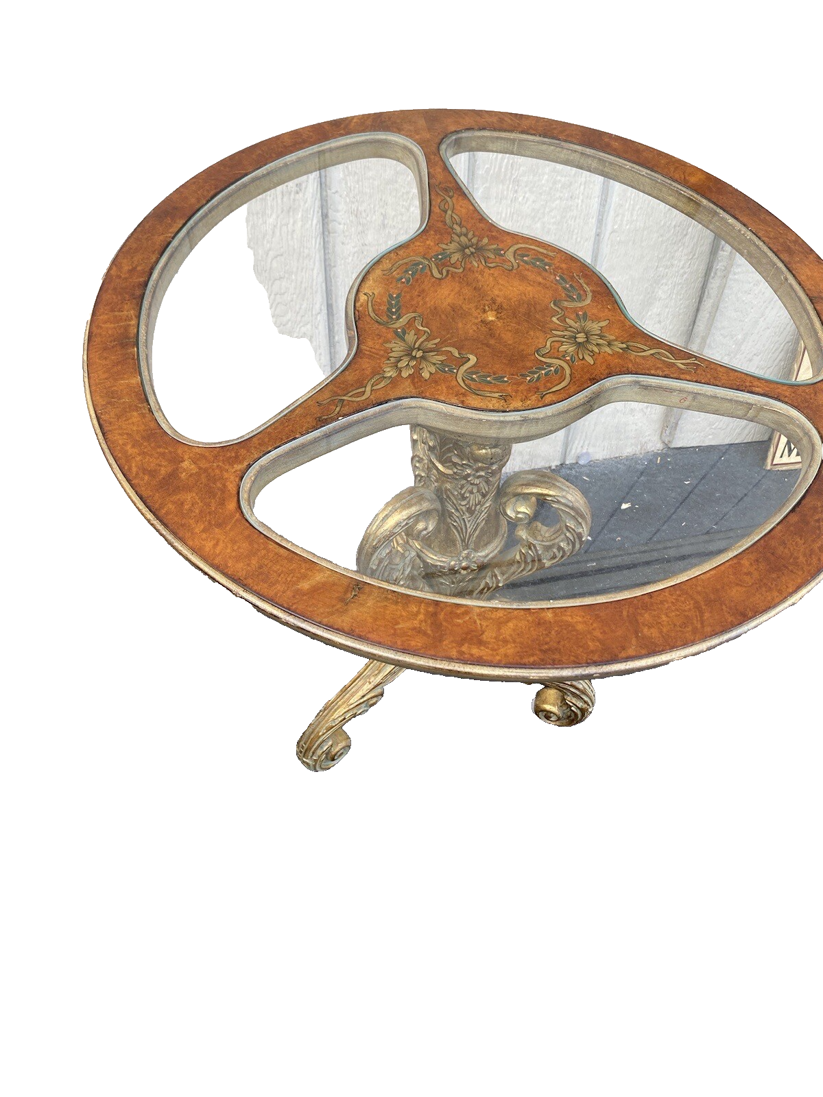 64780 Decorator Hand Painted Lamp Table with Glass Inserts