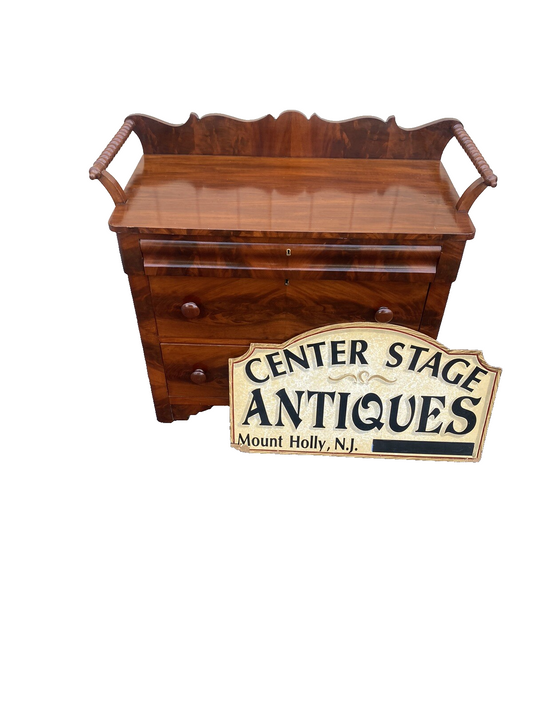 65494 Burled  Mahogany Washstand Dresser Chest With Towel Bars