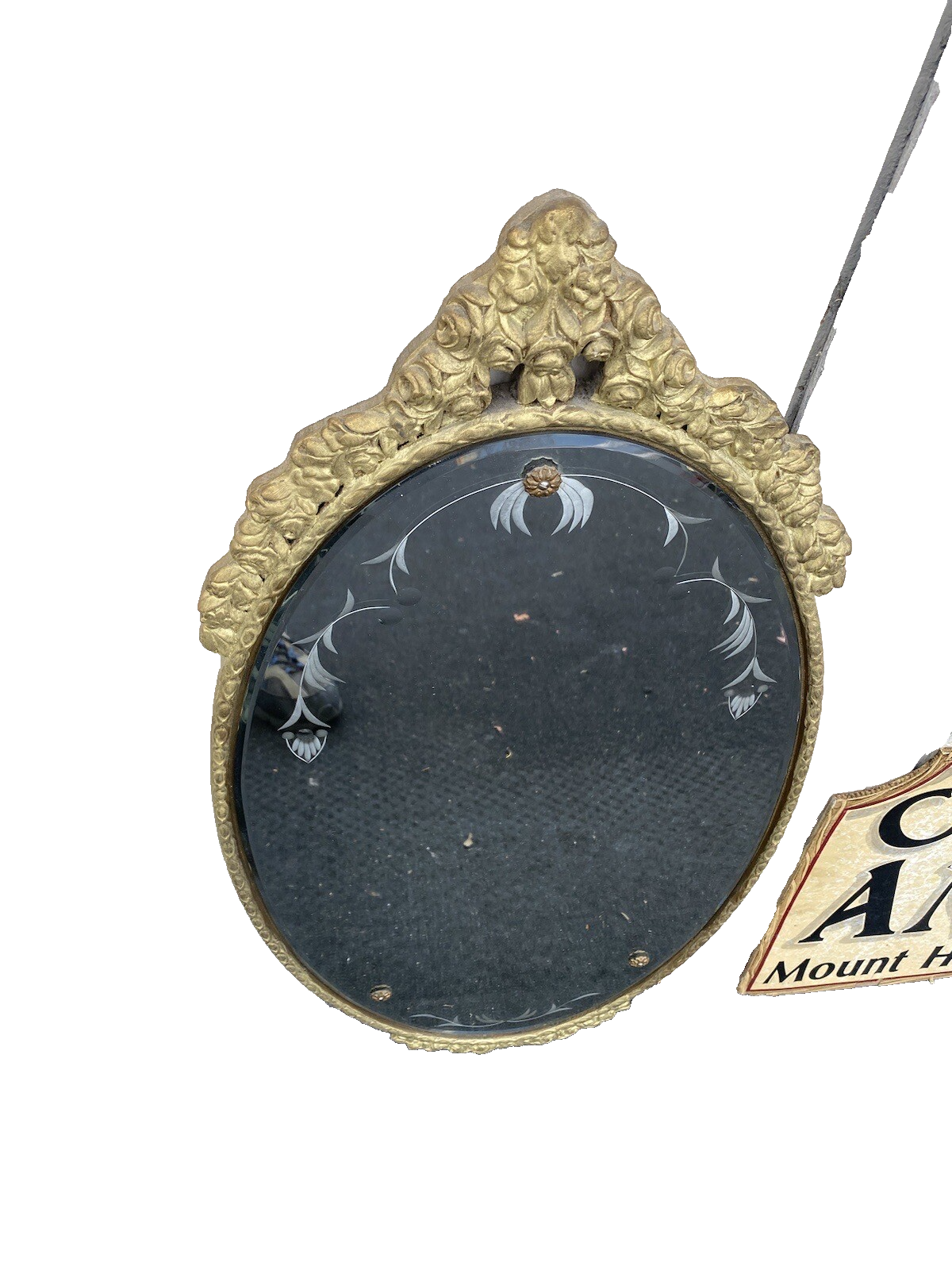 64975  Etched Glass Wood and Gesso Mirror