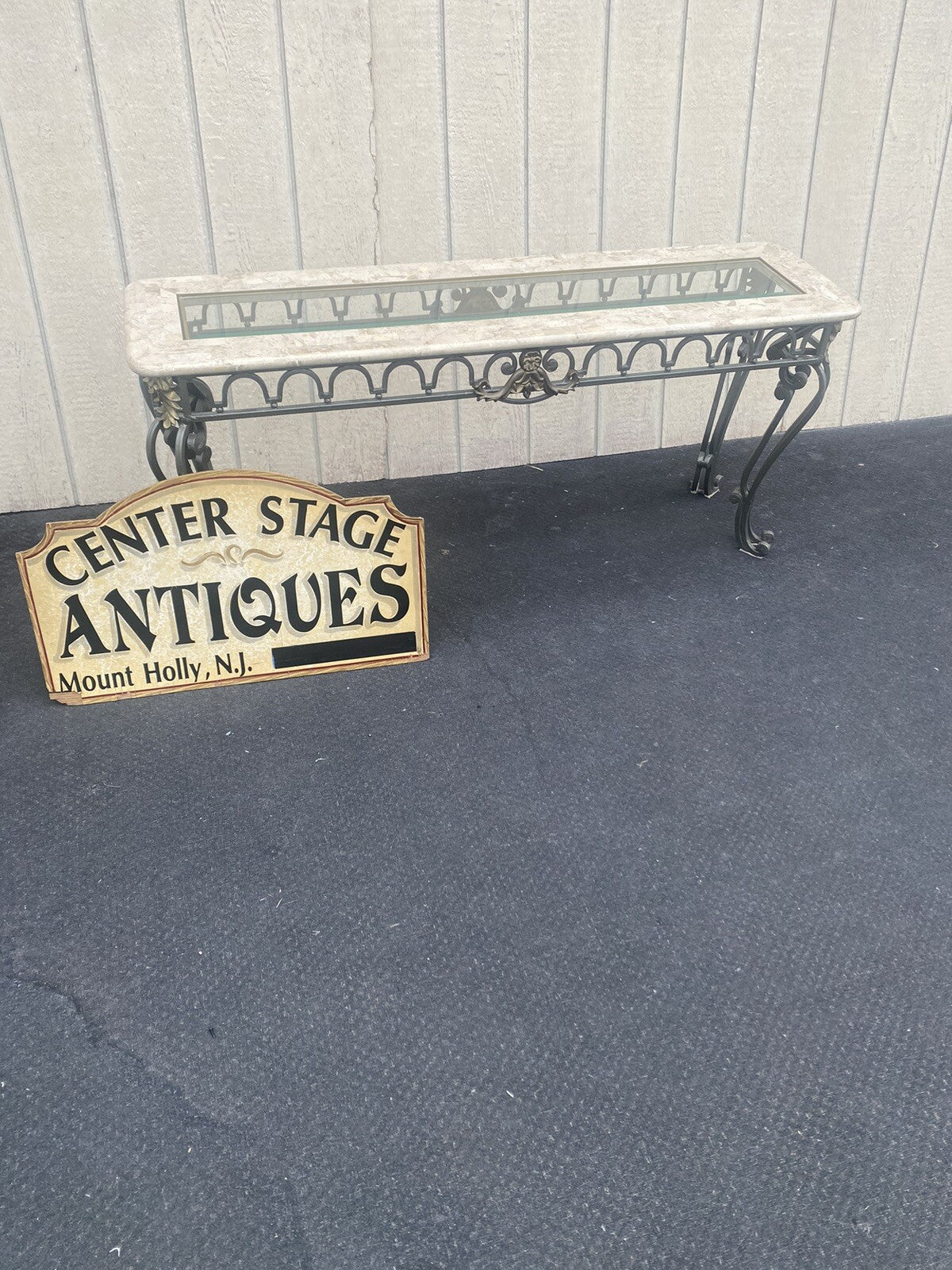 65883 Modern Marble Top Console Table with Glass Insert