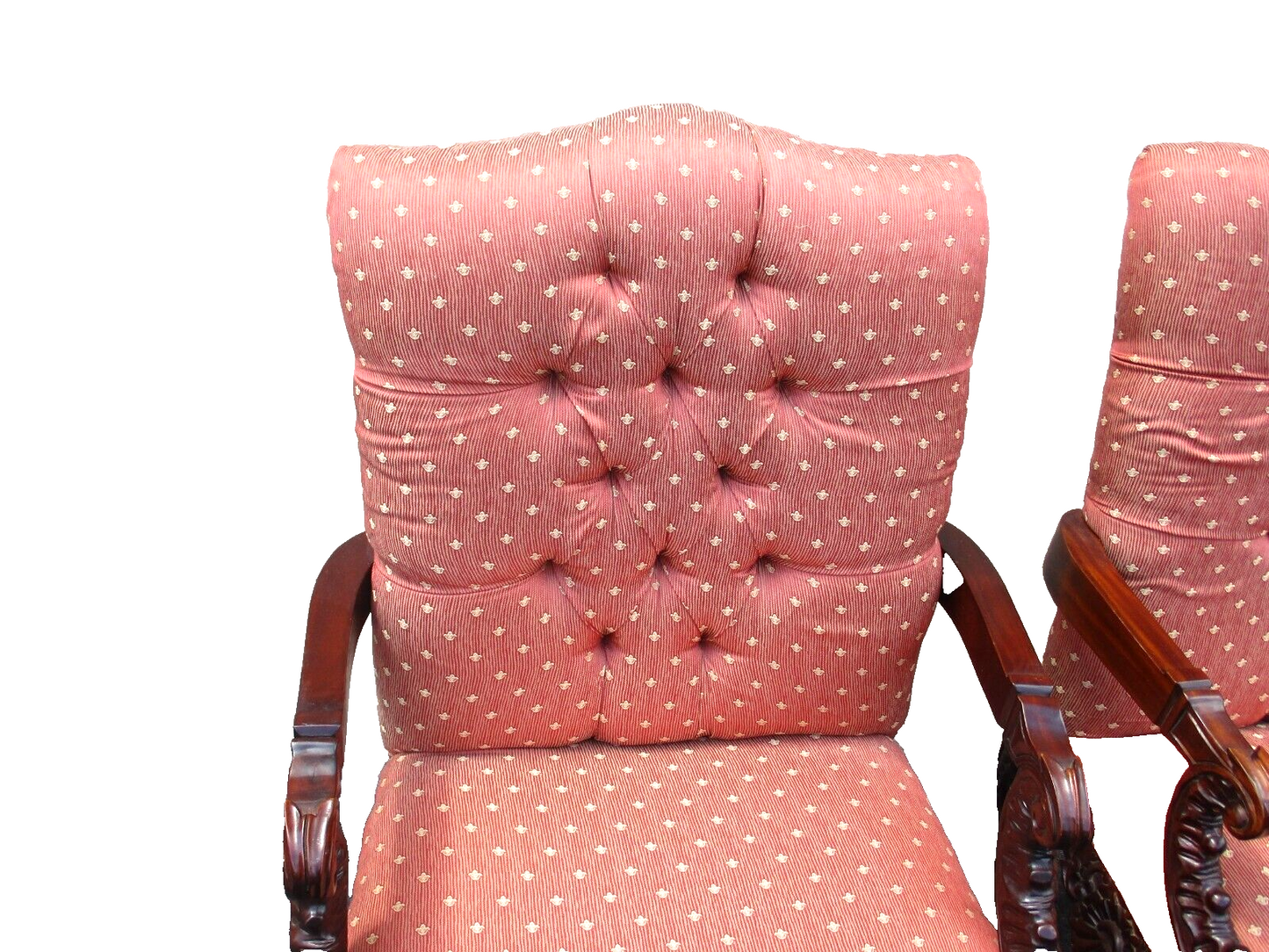 63553 Pair Solid Mahogany Armchair Bergere Chairs