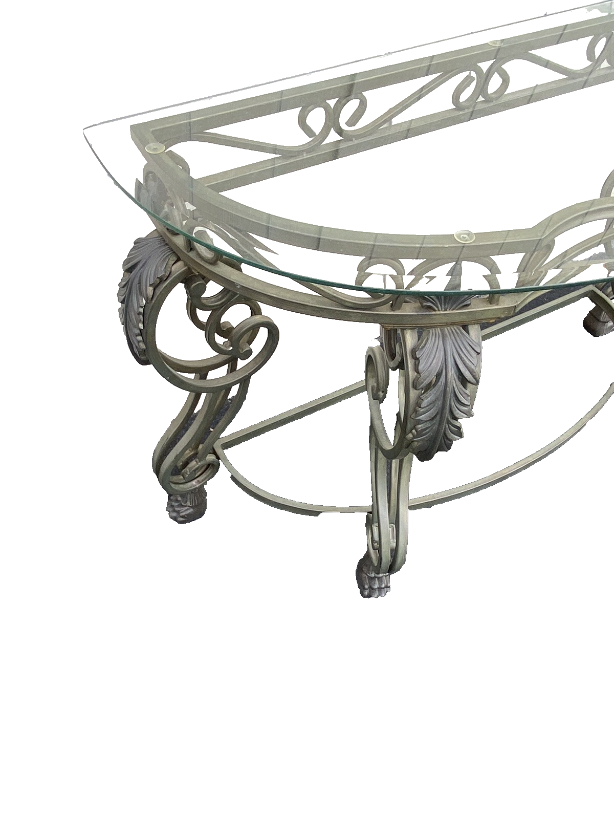 65470 Quality Glass Top Console Table with heavy metal base