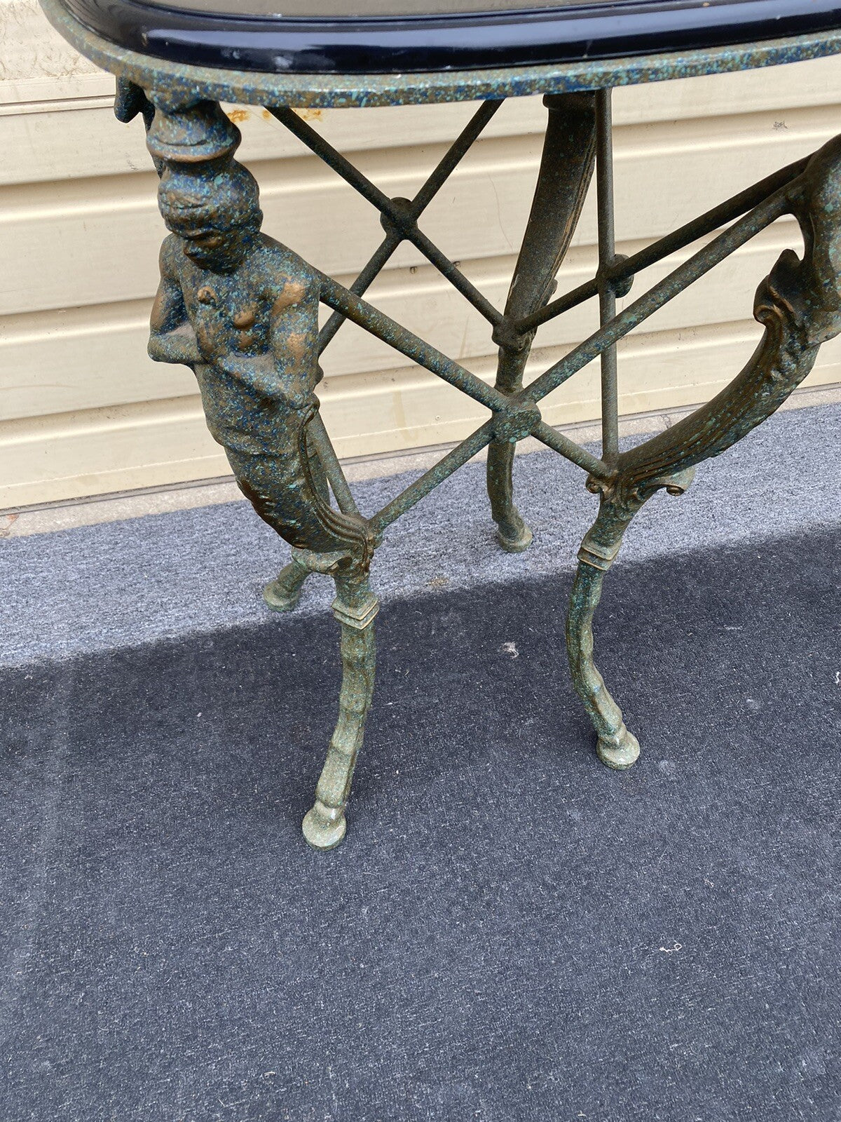 66046 Oriental Figural Metal Table Stand with Marble Top