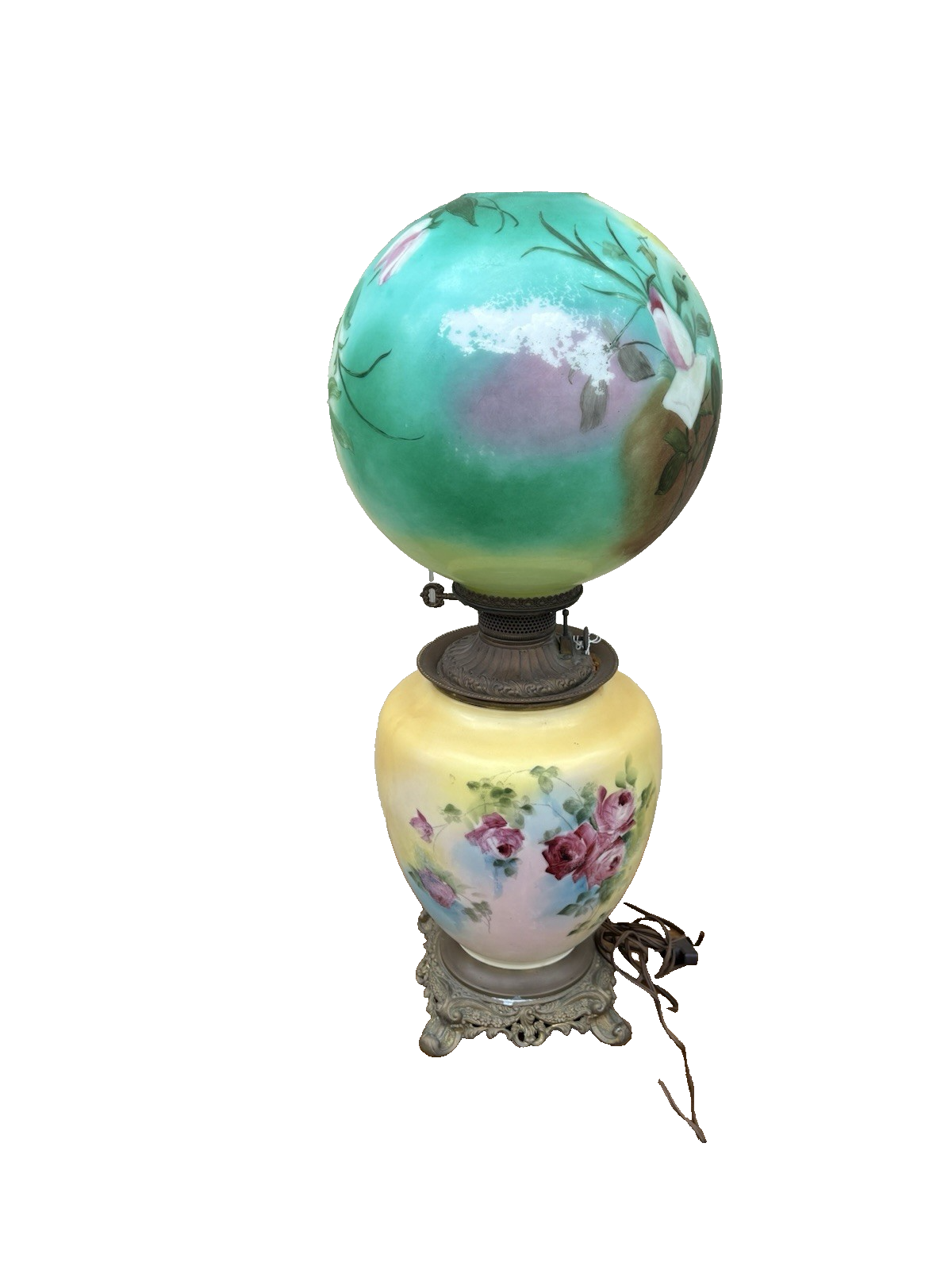 66593    Antique Victorian Gone With The Wind Electrified Oil Lamp