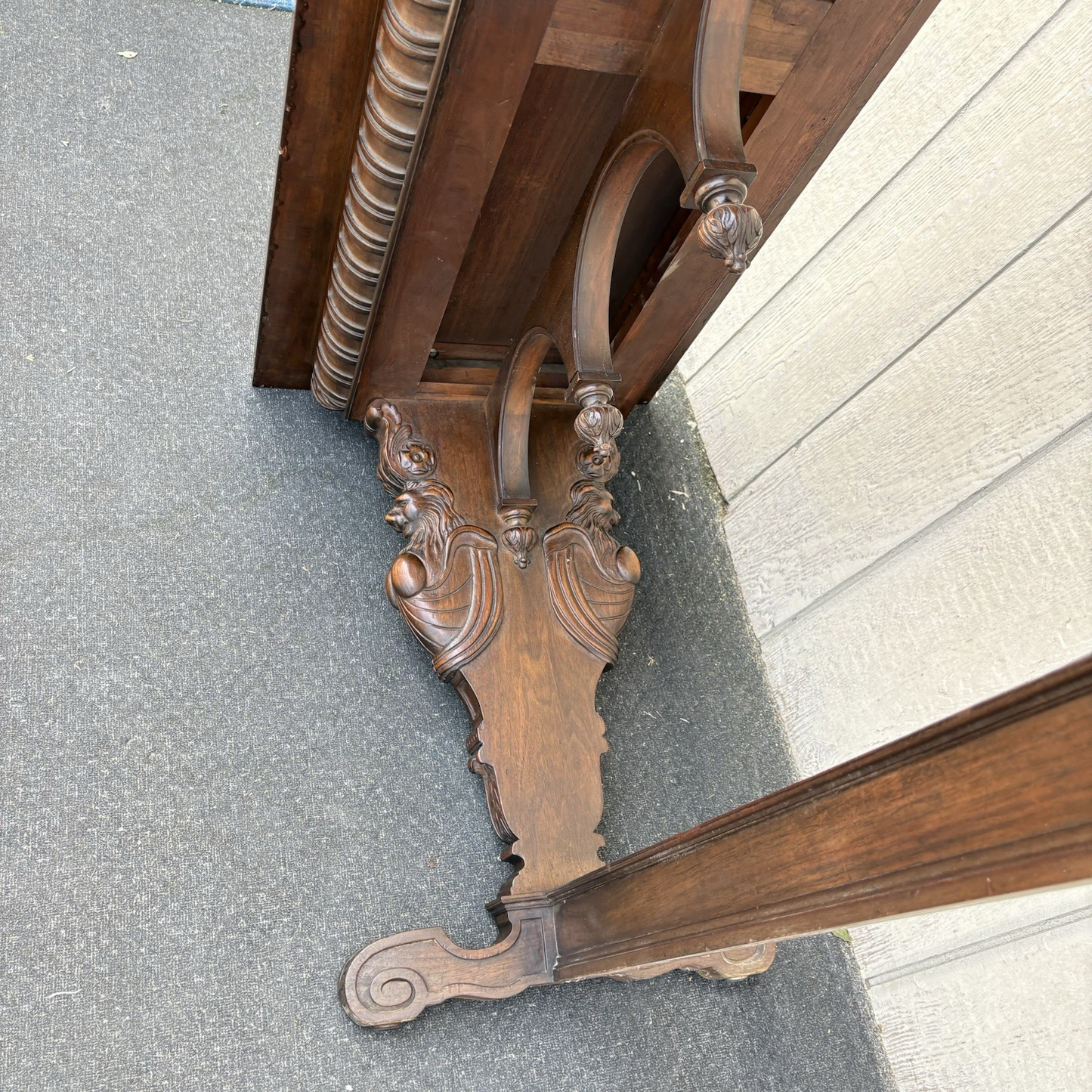 65236   Antique Solid Mahogany Hand Carved Figural Gryphon  Sofa Table Sideboard