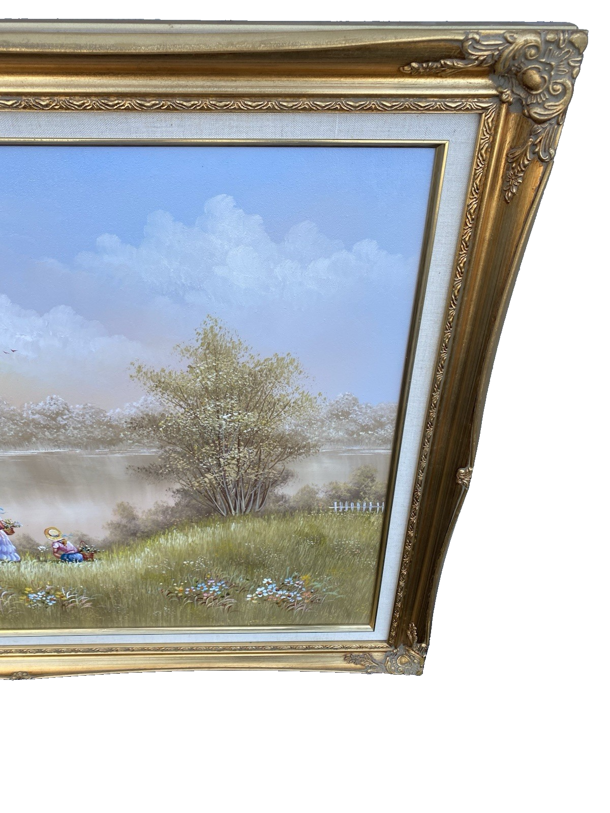 66562 Large Oil Painting on Canvas of Bridge in Frame Artist Signed 41 x 30