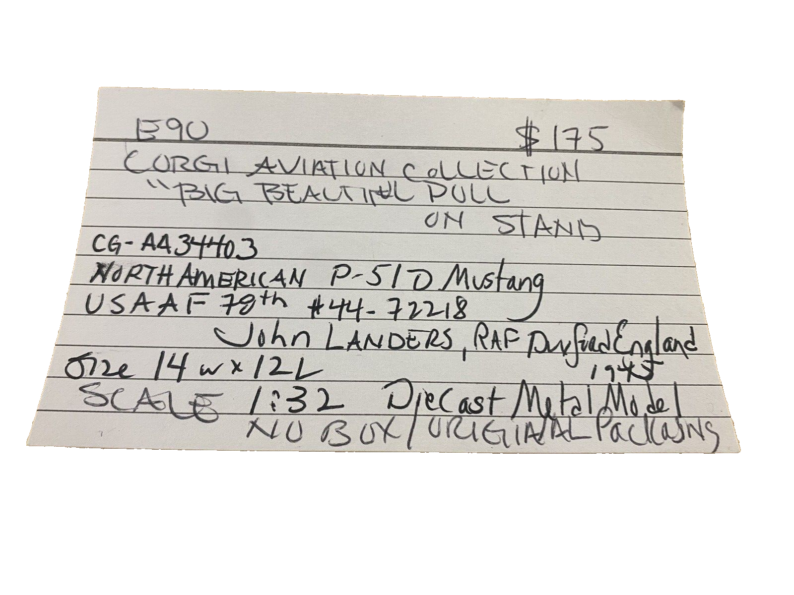 ES 90 :  Corgi BIG BEAUTIFUL DOLL  North American P 51 Mustang Military Plane