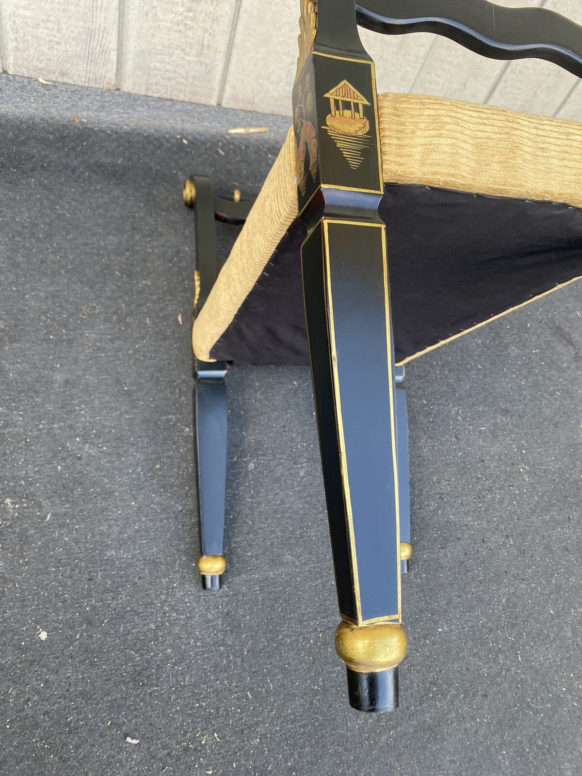 66067 Decorator Ebony Stenciled Vanity bench Stool