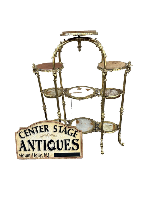 67147 Antique Victorian Brass and marble Etergie Display Cabinet Curio