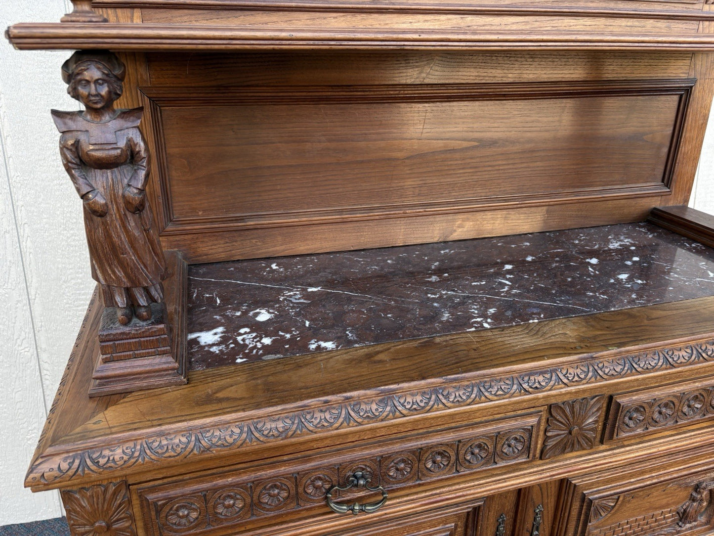 67011 Antique French Marble Top Buffet Sideboard Cabinet