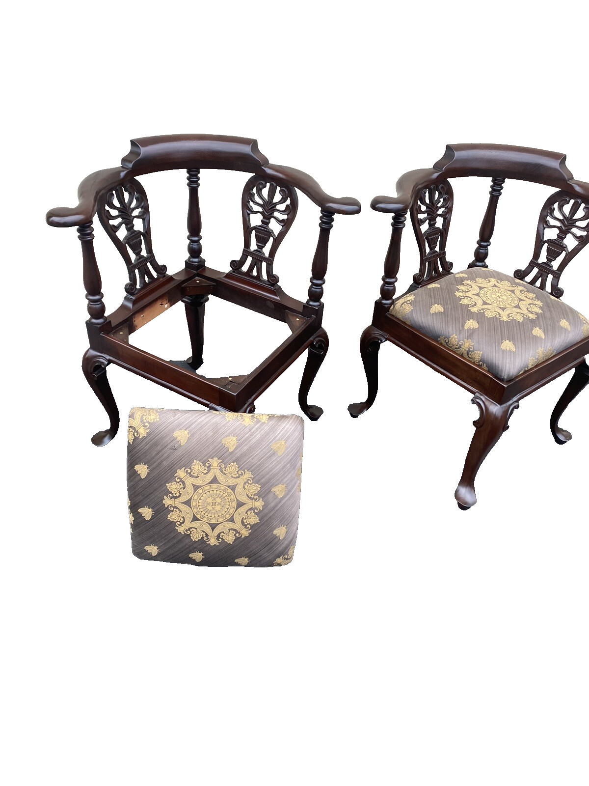 66092   Pair Quality Solid Mahogany Custom Made Corner Chair s