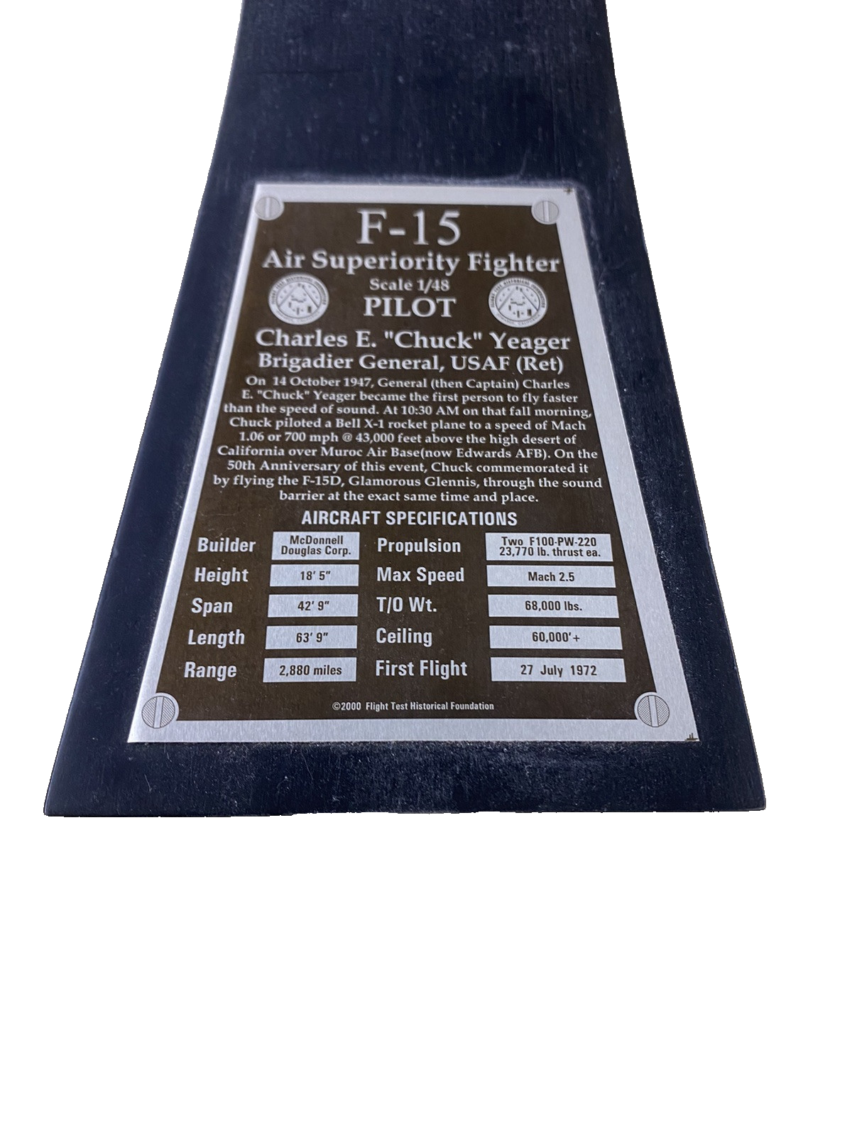 ES 215:    F 15 Jet Signed  CHUCK YEAGER  on Stand Airplane Plane  Danbury Mint