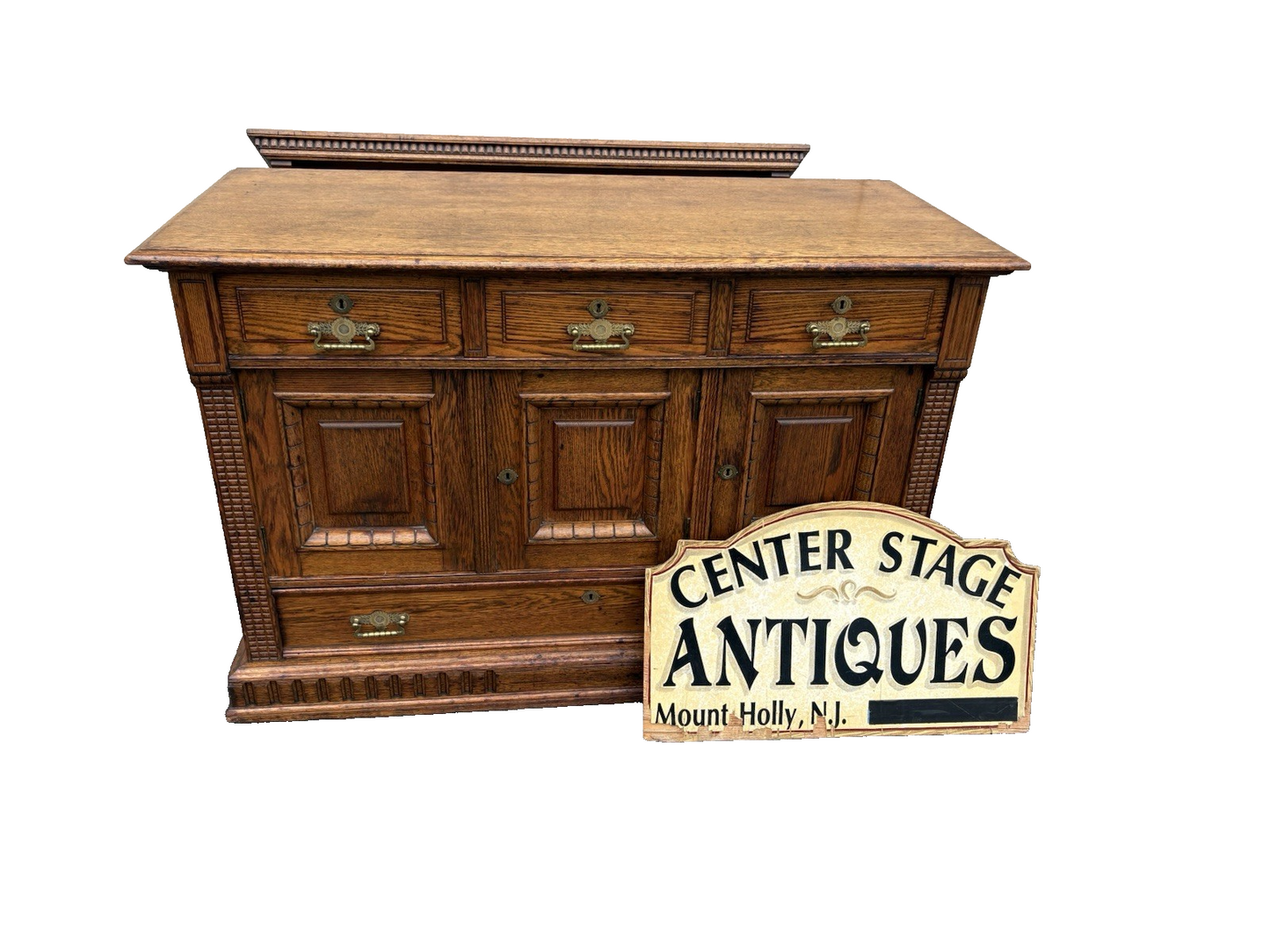 67026 Antique Victorian Oak Sideboard Buffet Cabinet