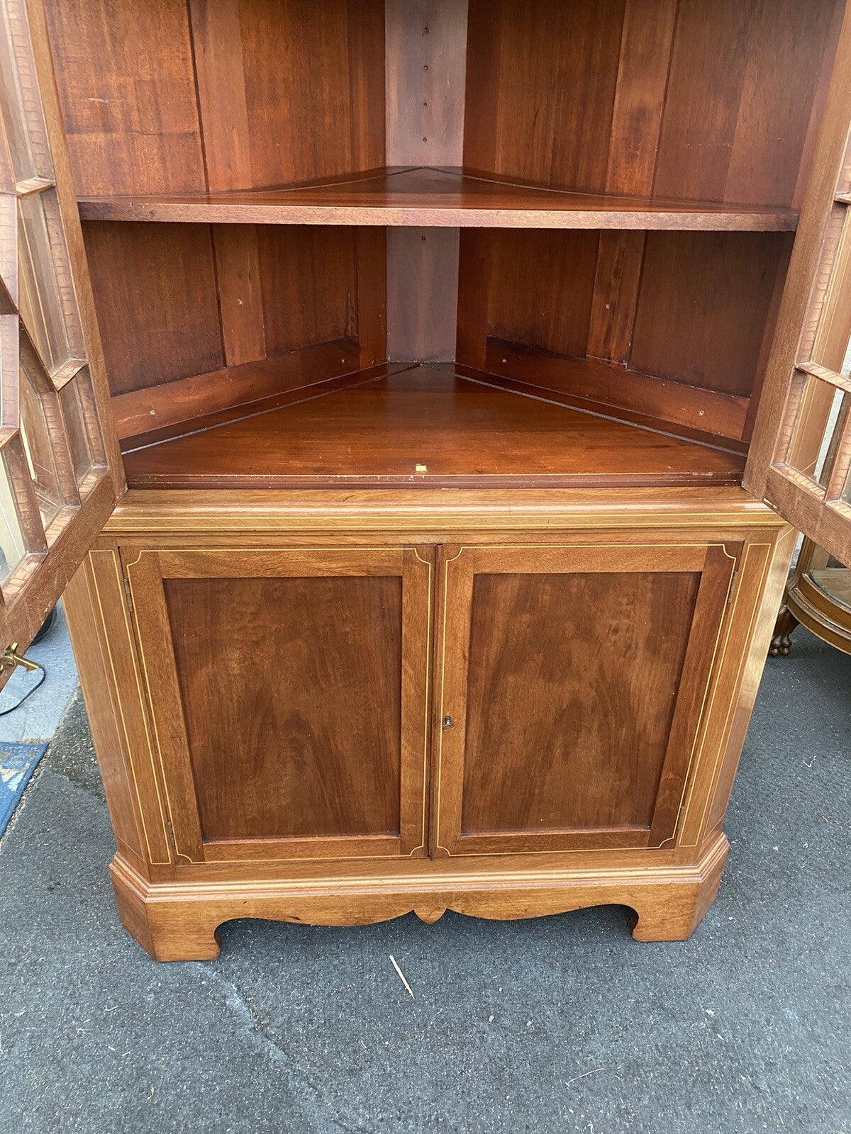 66078 Custom Hand Made Inlaid Corner China Cabinet