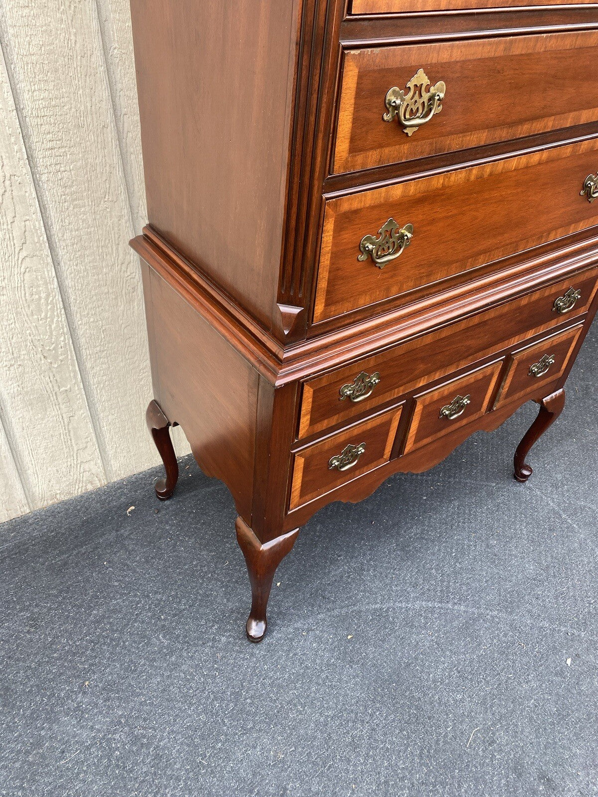 64546 Dixie Inlaid 2 Piece Banded  Mahogany Queen Anne High Boy