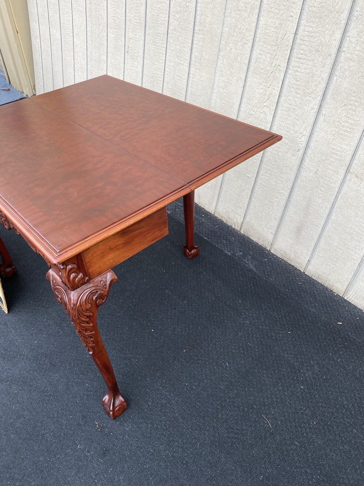 64531 Banded Mahogany  Ball And Claw Foot Carved Flip Top Game ? Dining  Table