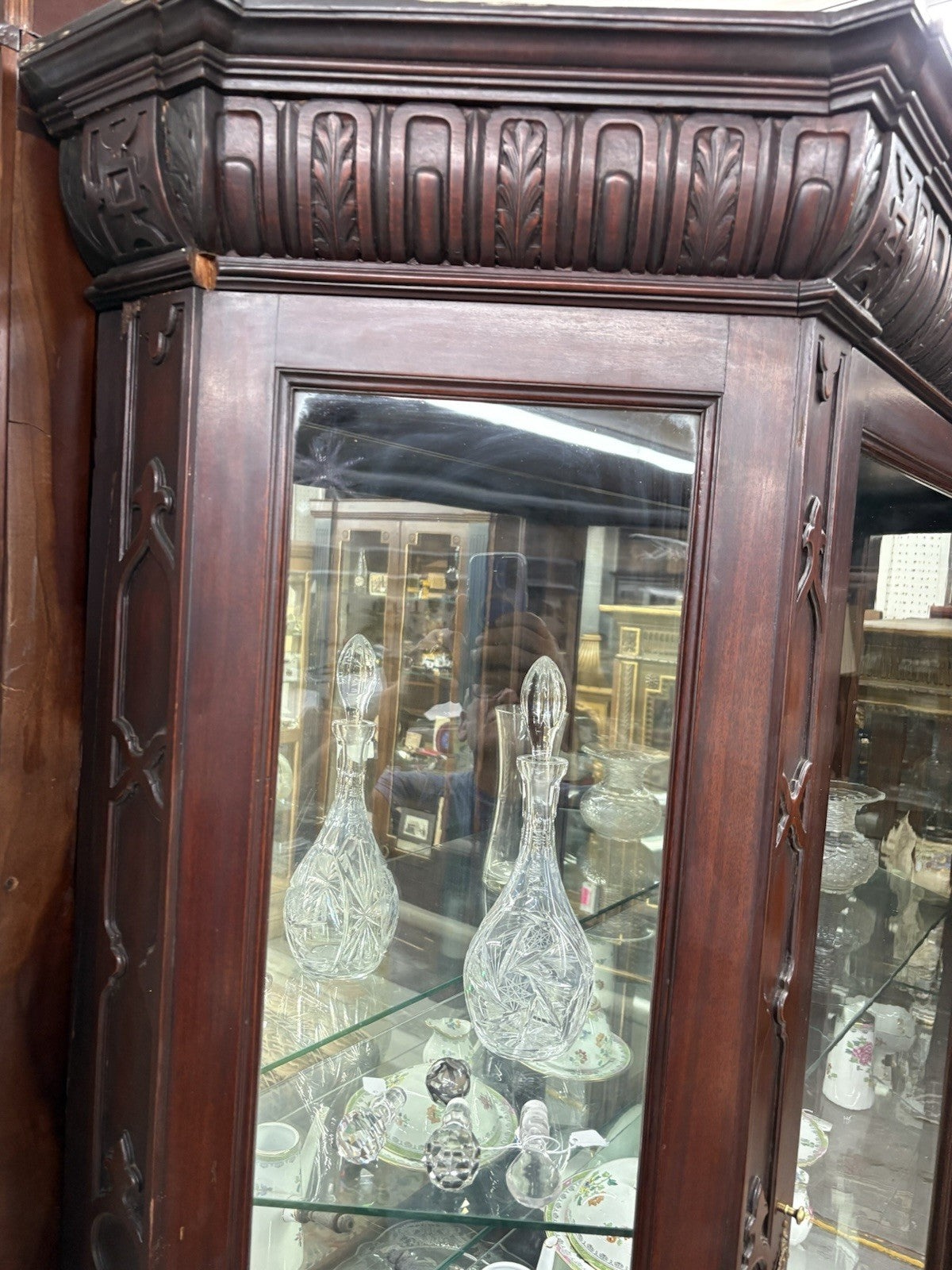 64352   Large RARE Antique Victorian Mahogany China Cabinet Curio