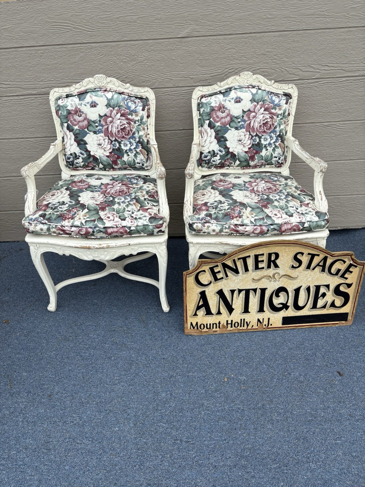 60612 PAIR of Romantic Shabby BERGERE Floral Armchairs with Factory White Finish