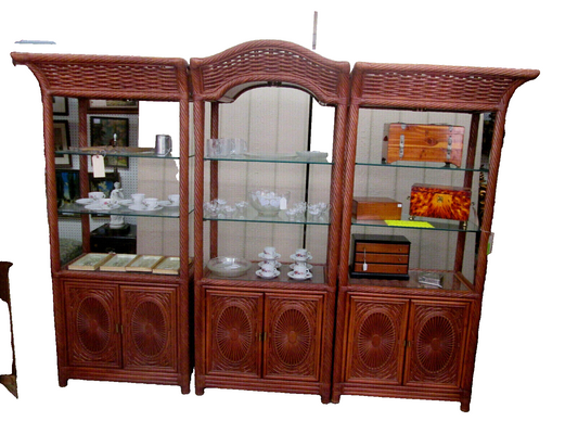 52179 Tommy Bahama  ??     3  SECTION  Curio Cabinet Wicker Wall Unit Bookcase