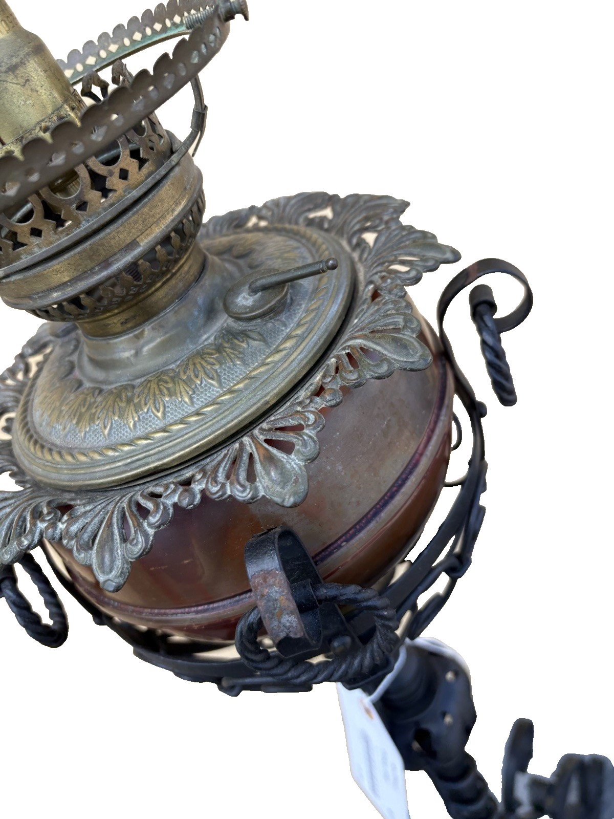 65482  Antique Victorian Piano Lamp Fancy Wrought Iron Base