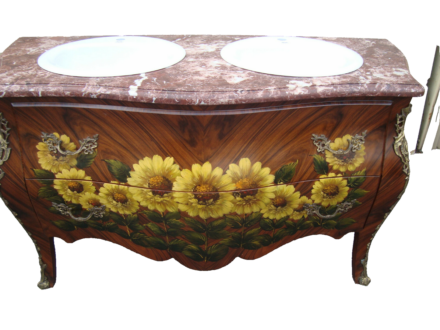 61625 Hand Painted Decorator Bathroom Double Sink Cabinet