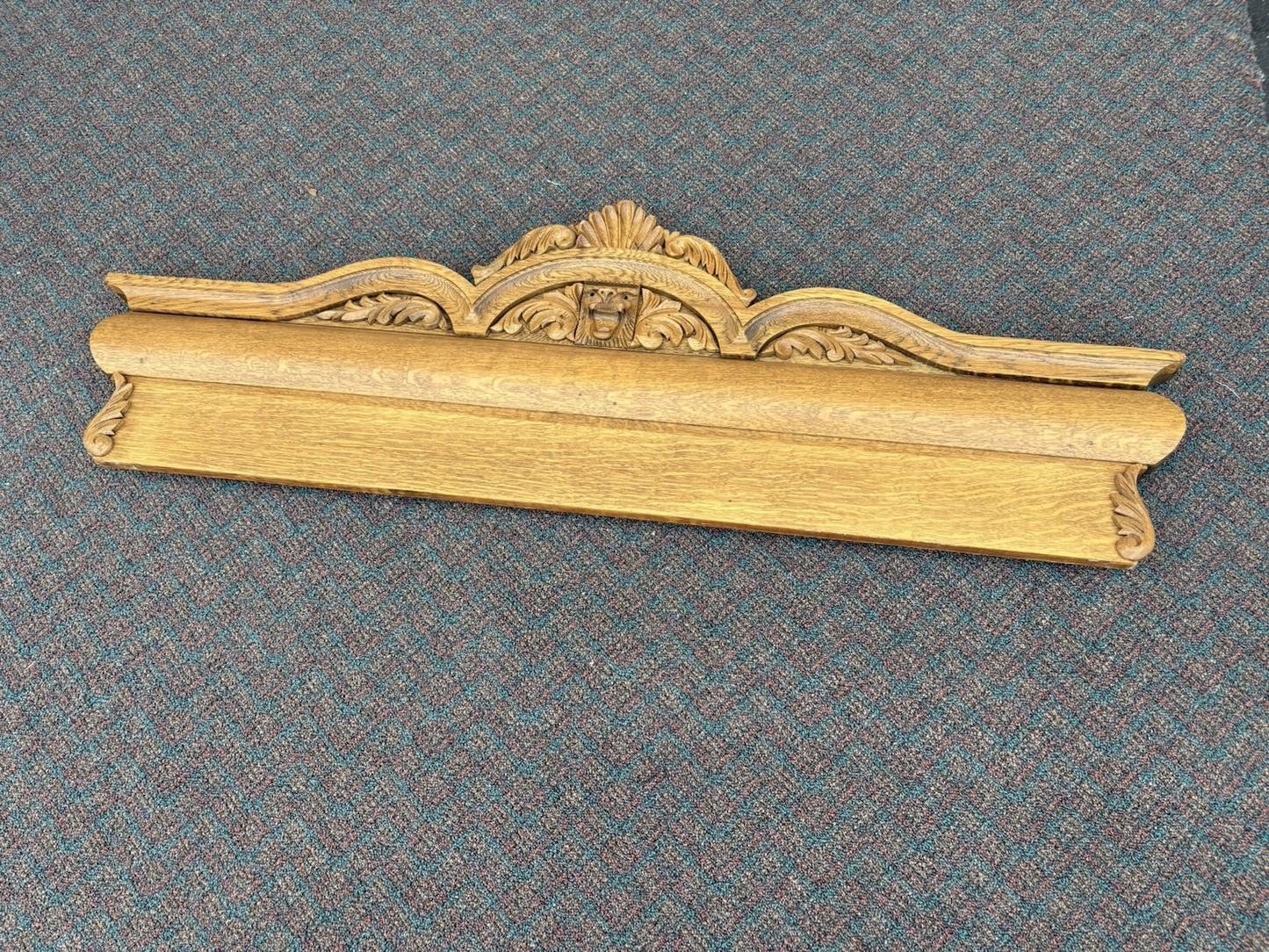 66918   Antique Victorian Oak Hand Carved Backsplash with Lion Head