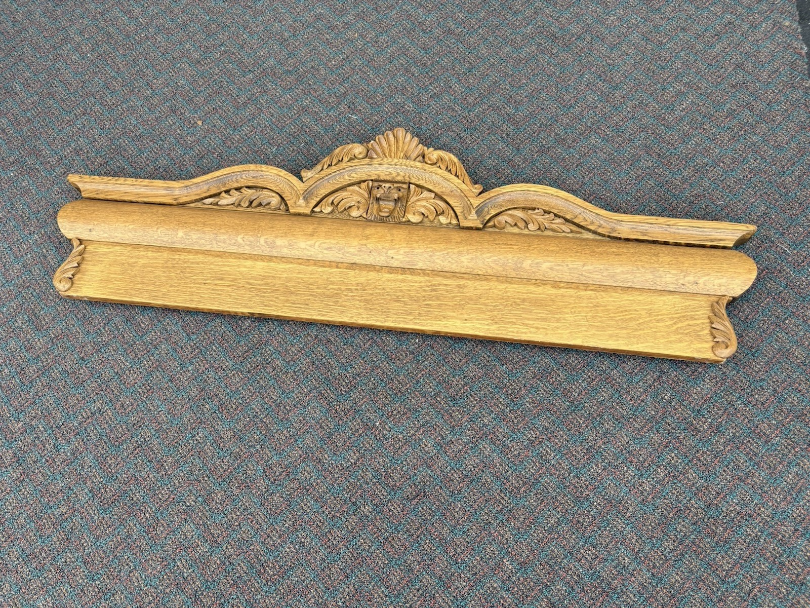 66918   Antique Victorian Oak Hand Carved Backsplash with Lion Head