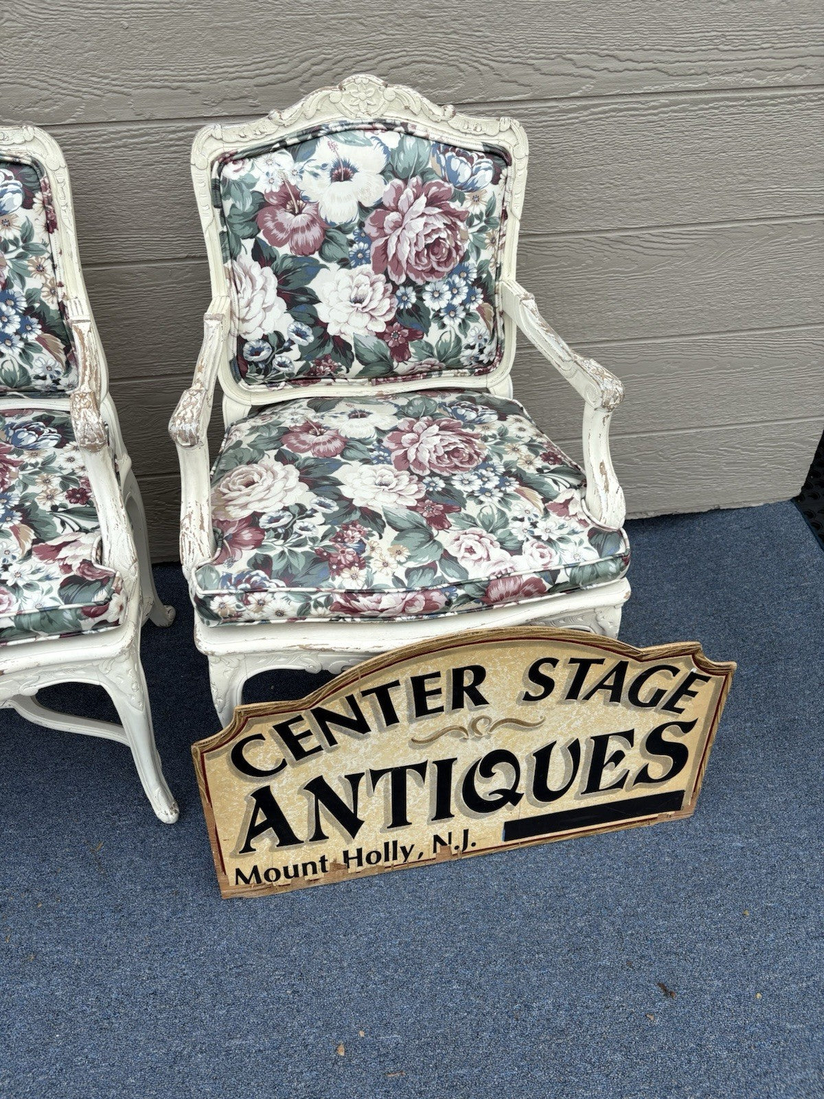 60612 PAIR of Romantic Shabby BERGERE Floral Armchairs with Factory White Finish