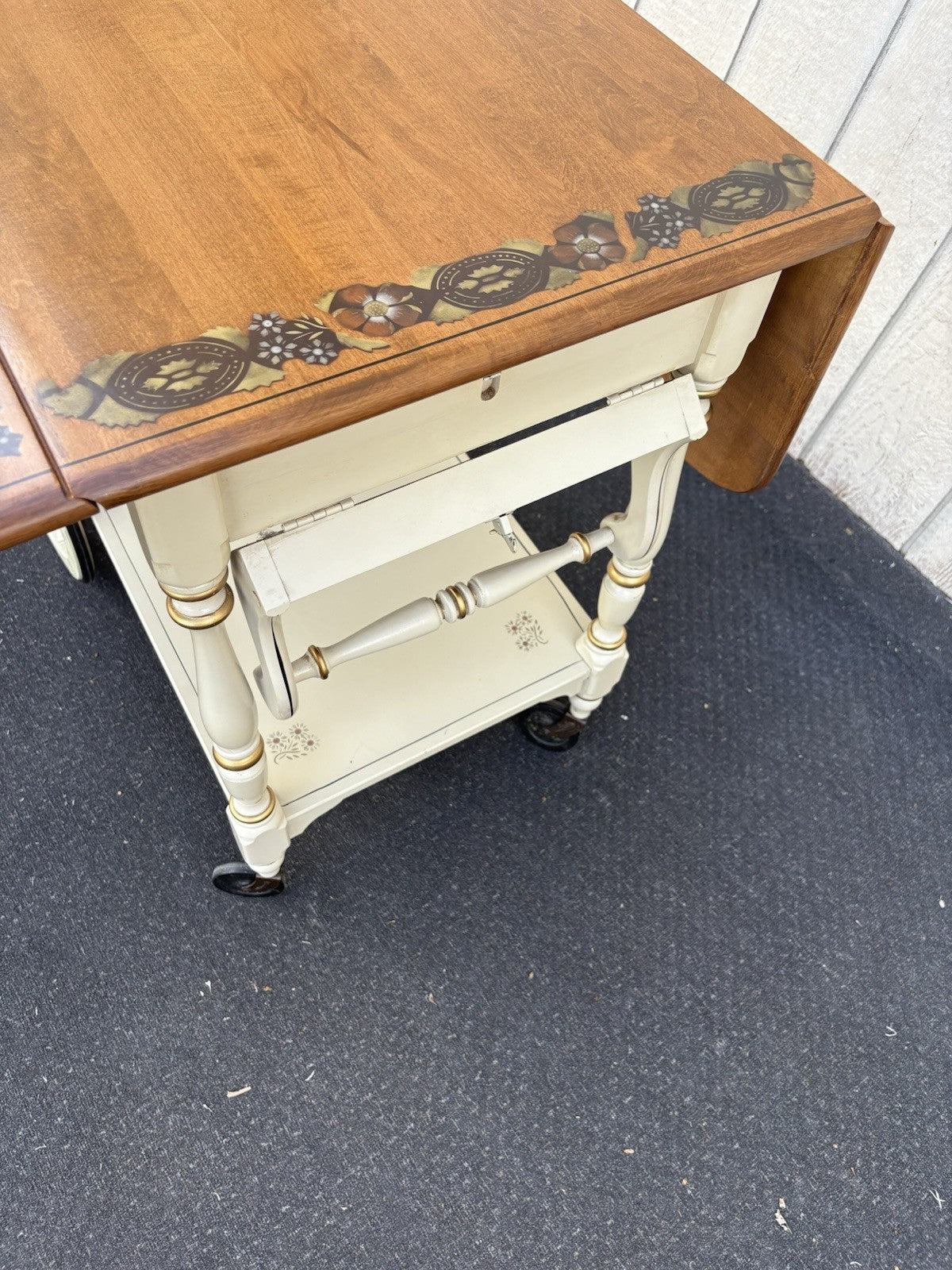 66692  ETHAN ALLEN Stenciled Tea Cart Rolling Dropside Cart