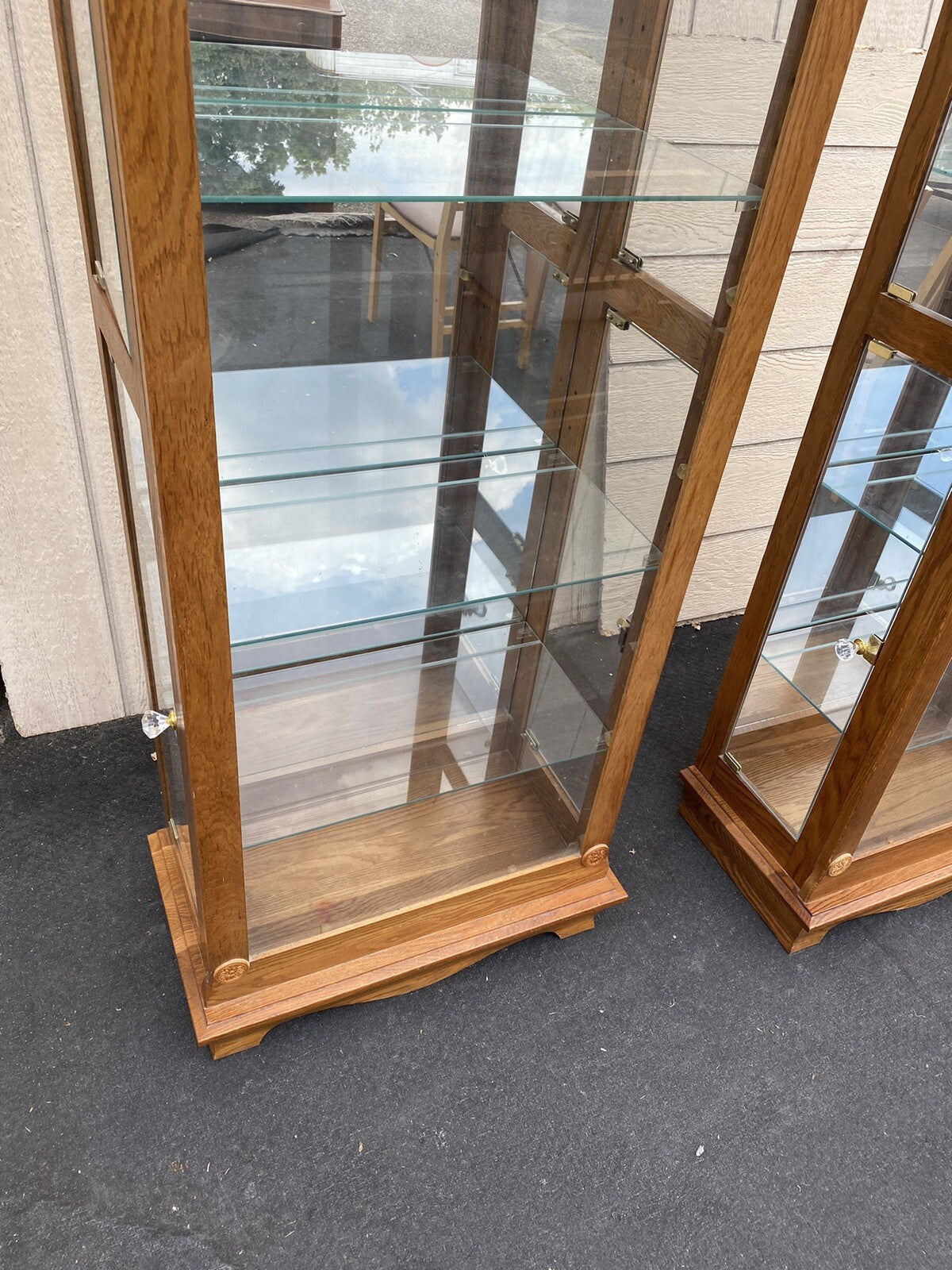 65590     PAIR   of    Matching    Oak Curio China Cabinets