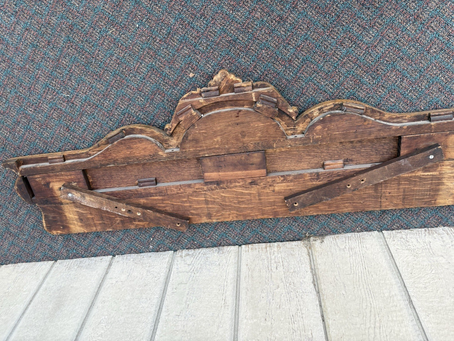 66918   Antique Victorian Oak Hand Carved Backsplash with Lion Head