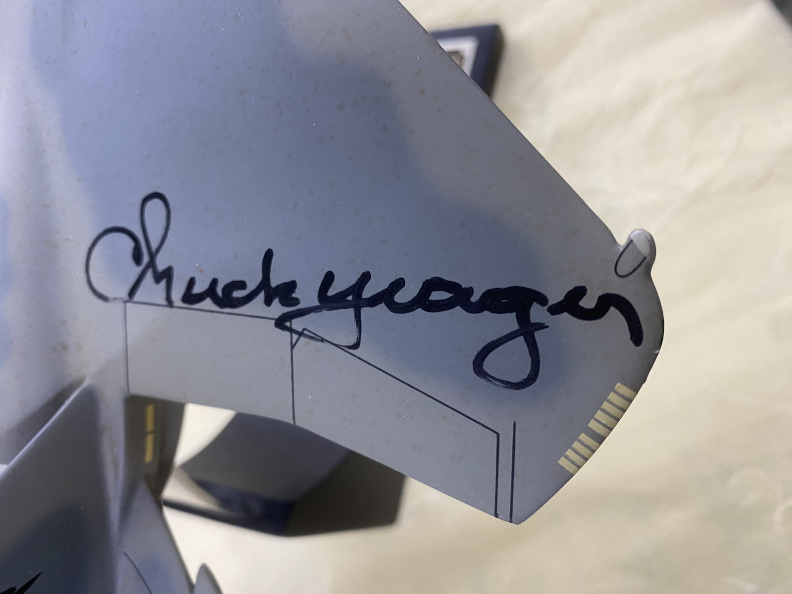 ES 215:    F 15 Jet Signed  CHUCK YEAGER  on Stand Airplane Plane  Danbury Mint