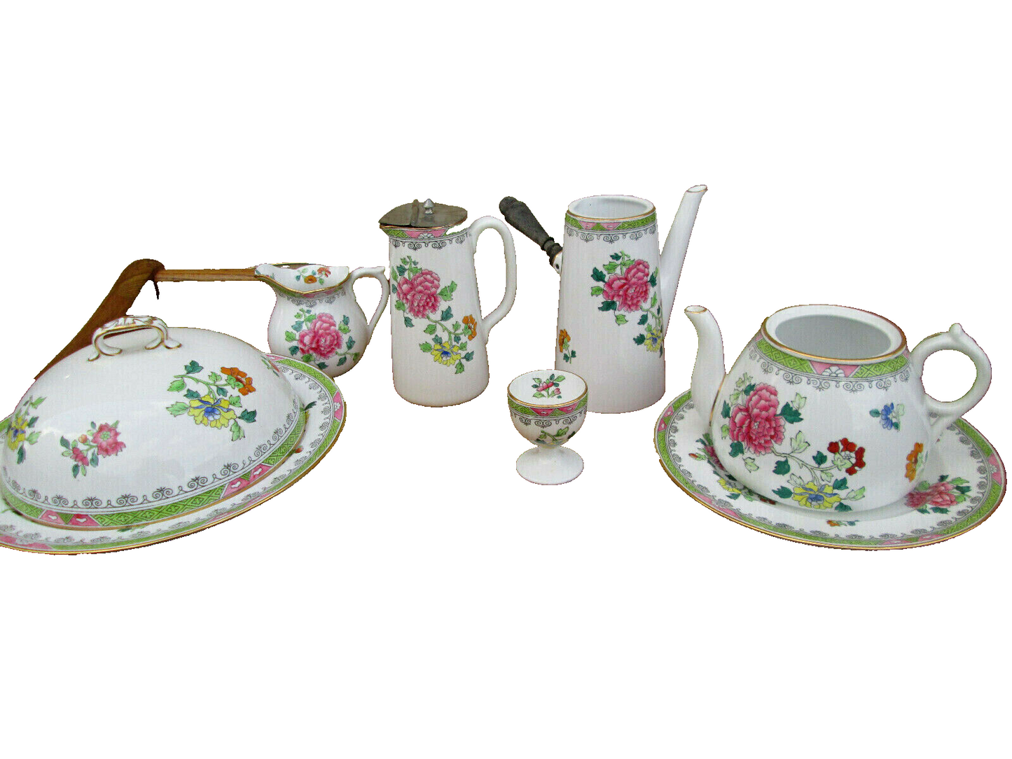 MS:  7 Pieces THOMAS GOODE LONDON SPODE COPELAND SET TEAPOT COVERED DISH CREAMER