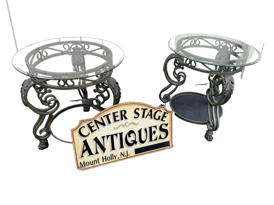 66440  Pair Glass Top Lamp Table Stand s