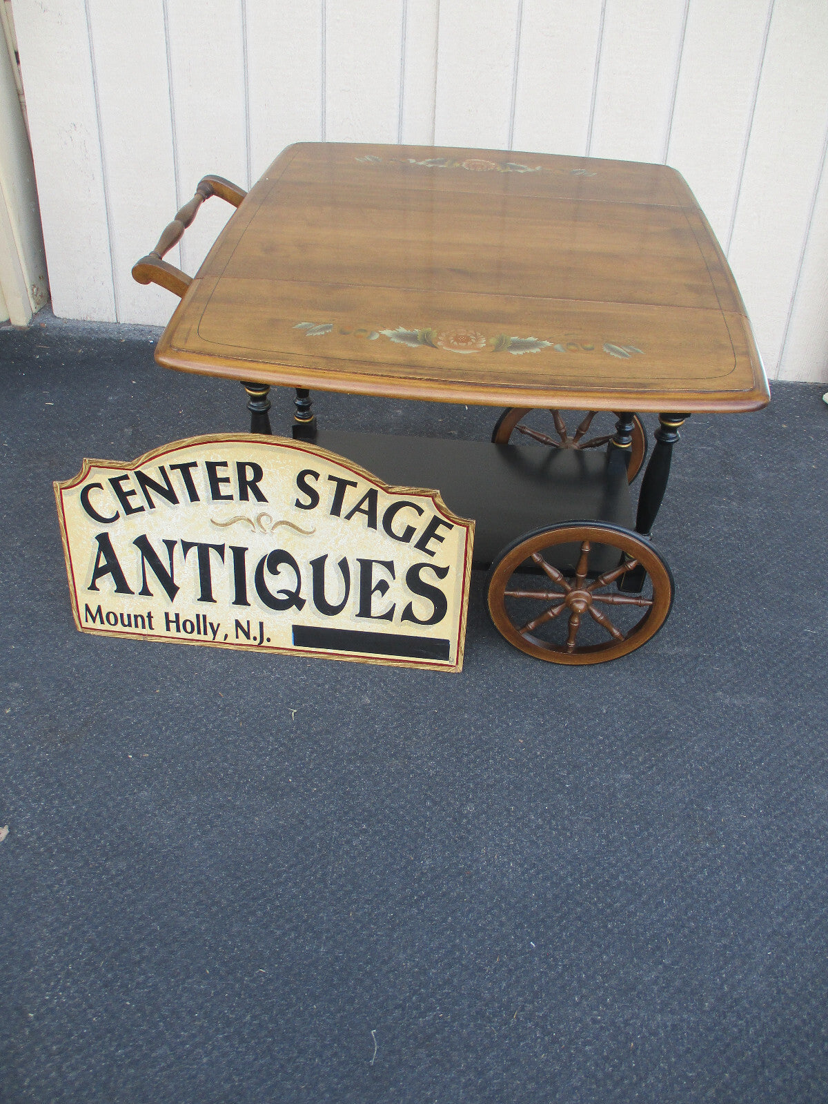 64308 Stenciled Solid Maple Tea Cart Bar Cart with Wheels