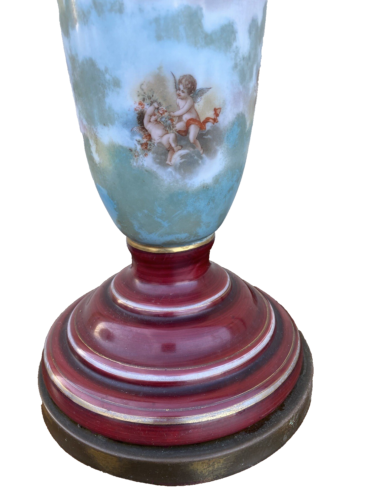 65041 Pair Antique Porcelaine Table Lamps with Cherubs