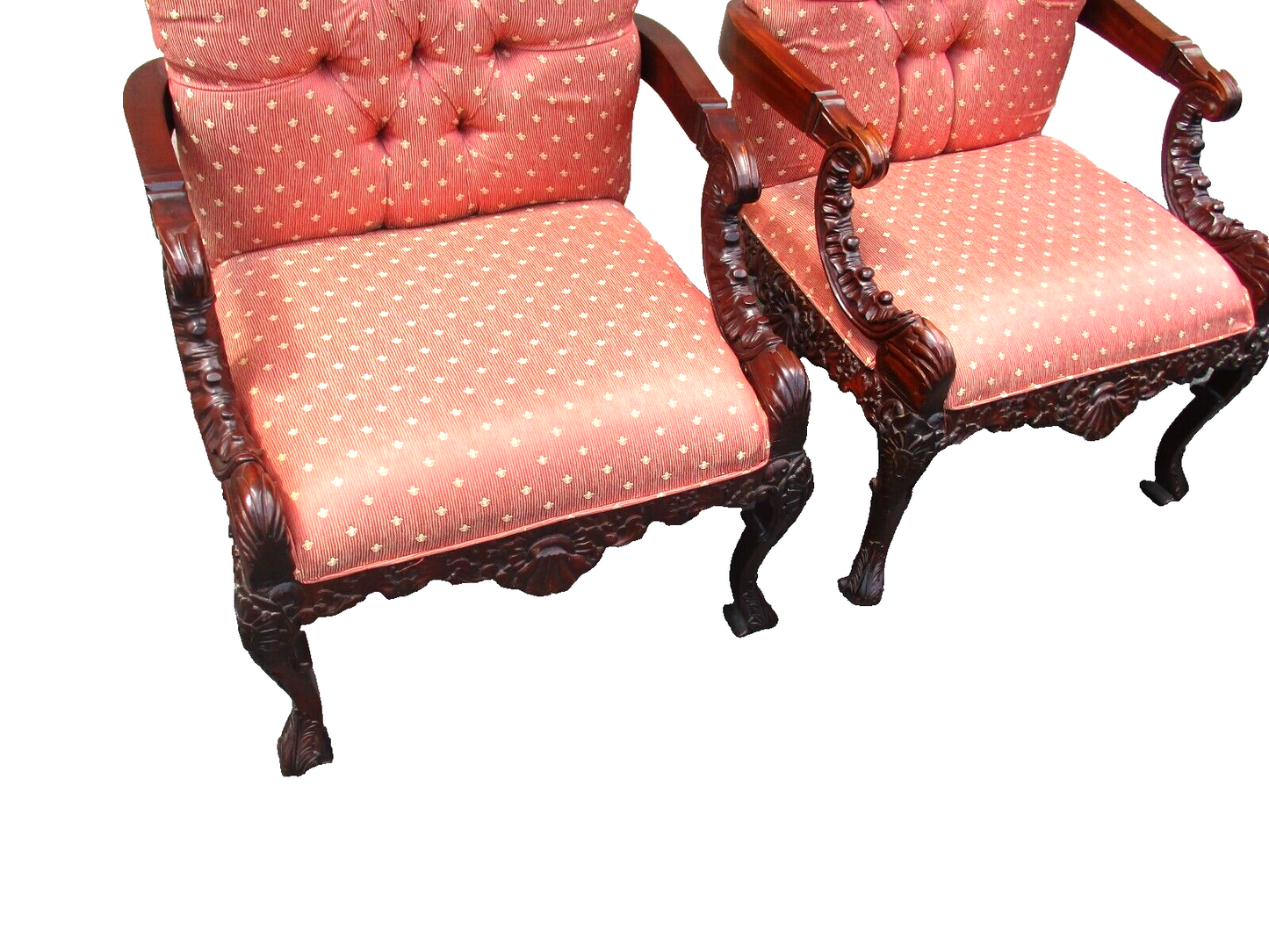 63553 Pair Solid Mahogany Armchair Bergere Chairs