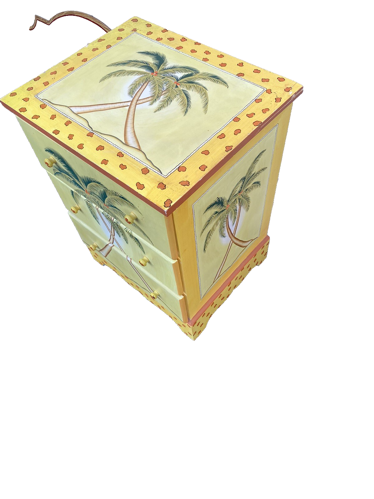 64930 Decorator Tropical Hand Painted Palm Trees Nightstand End Table