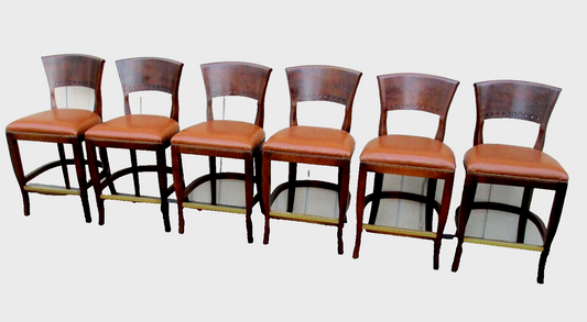 63515   Set of 6 QUALITY Wood Modern  MCM Bar Stools  Accent Chairs