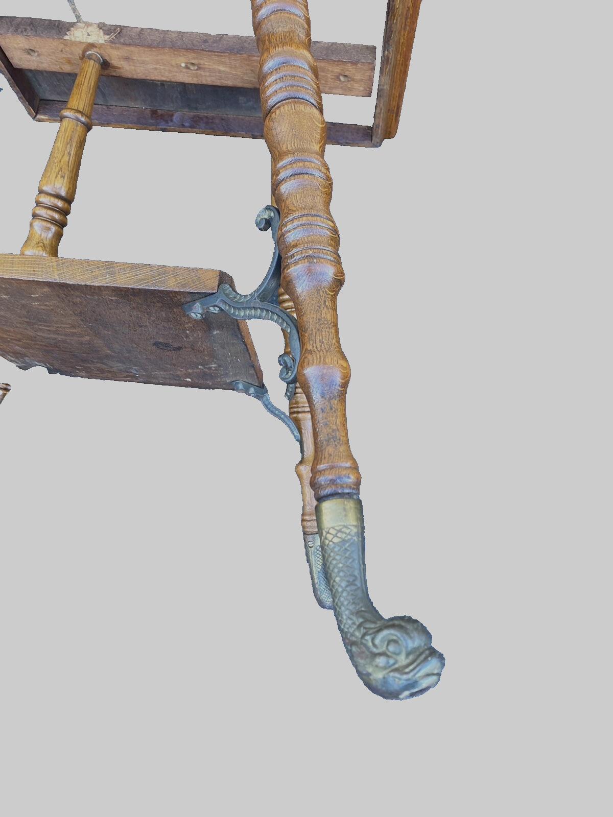 65163 Antique Victorian Oak Lamp Table Stand with Figural brass Feet