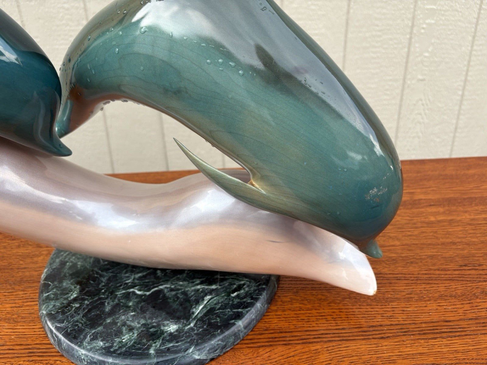 66971 Modern Dolphin Sculpture on Marble Base