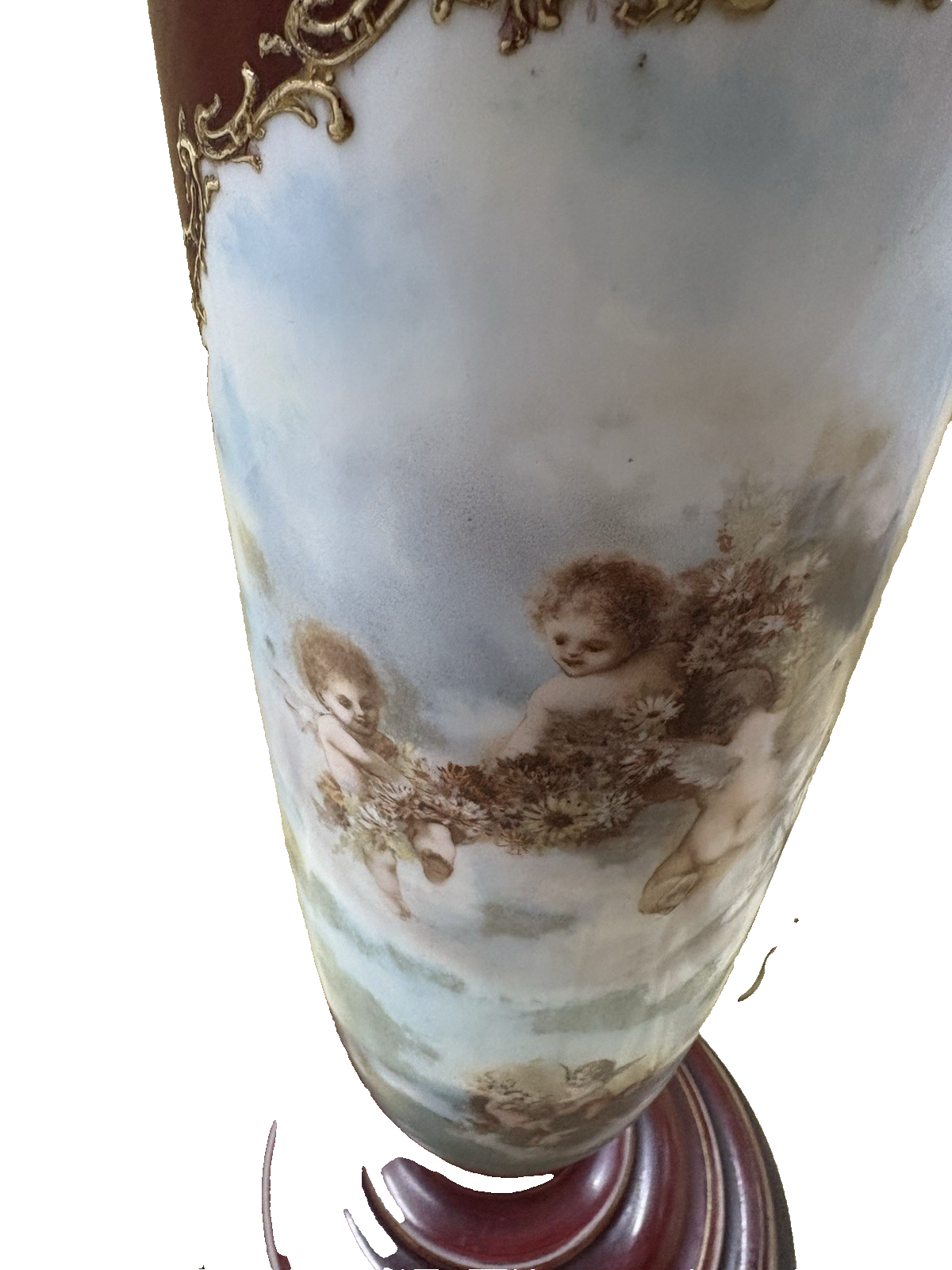 65041 Pair Antique Porcelaine Table Lamps with Cherubs