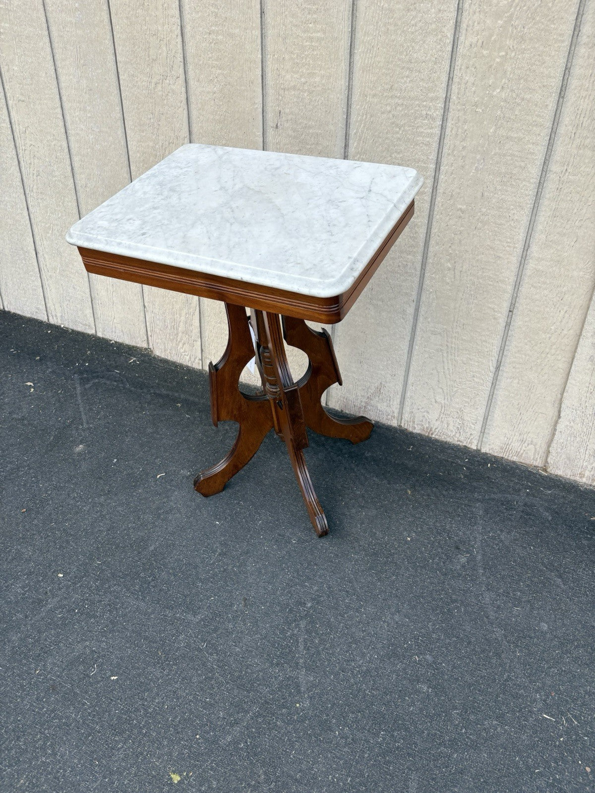 66778 Antique Victorian Walnut Marble Top Lamp Table Stand