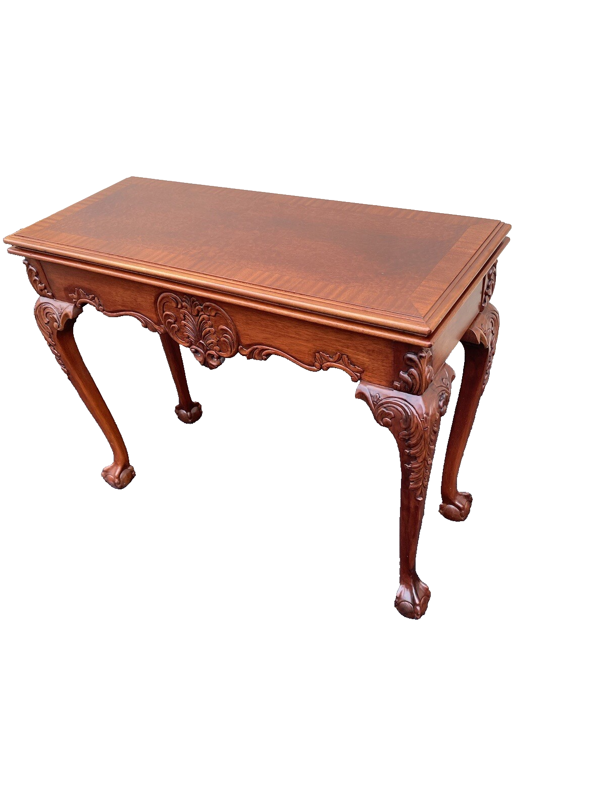 64531 Banded Mahogany Ball And Claw Foot Carved Flip Top Game ? Dining Table