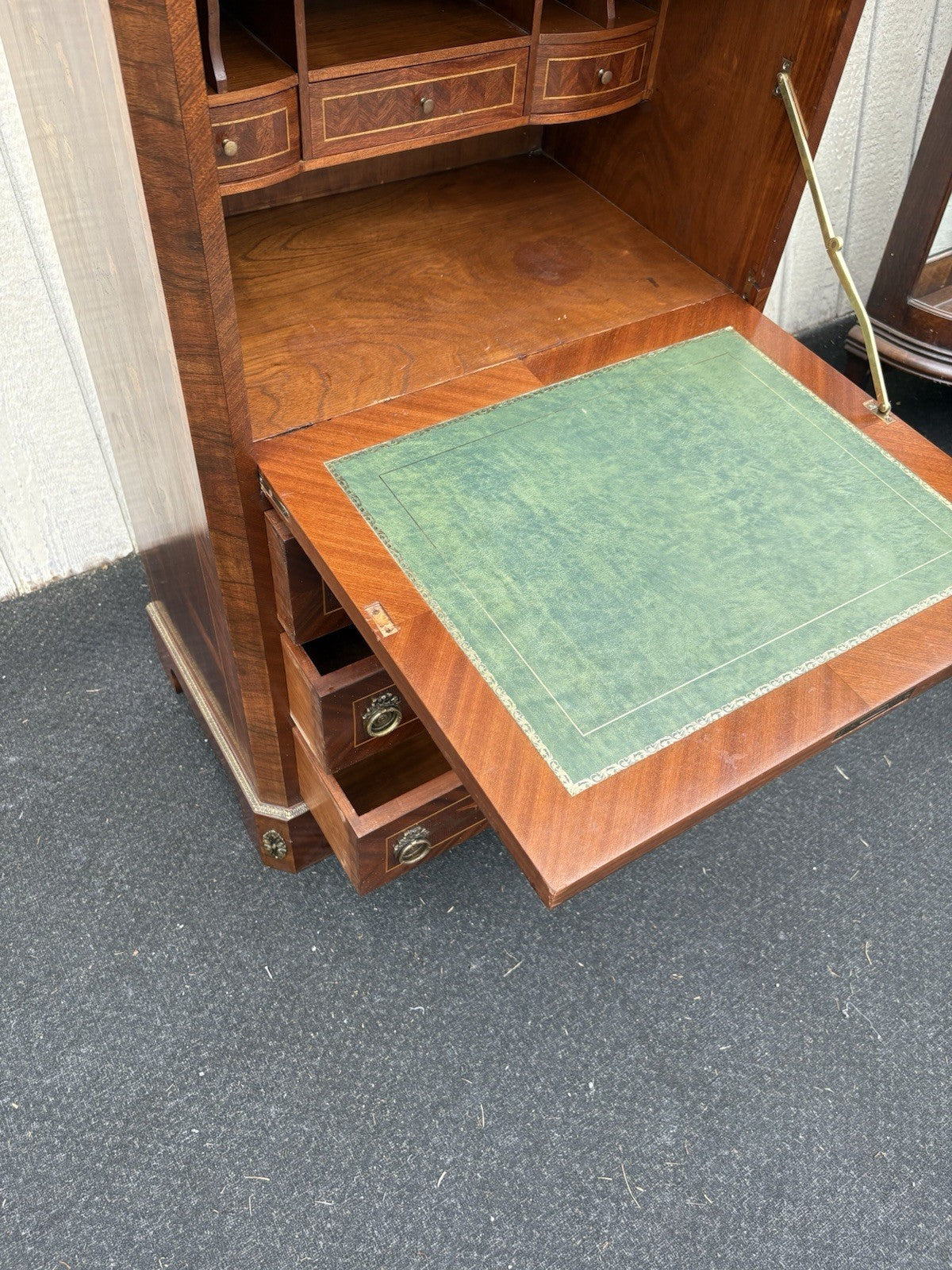 66581   Inlaid Marble Top  Louis XV Slant Front Desk Cabinet