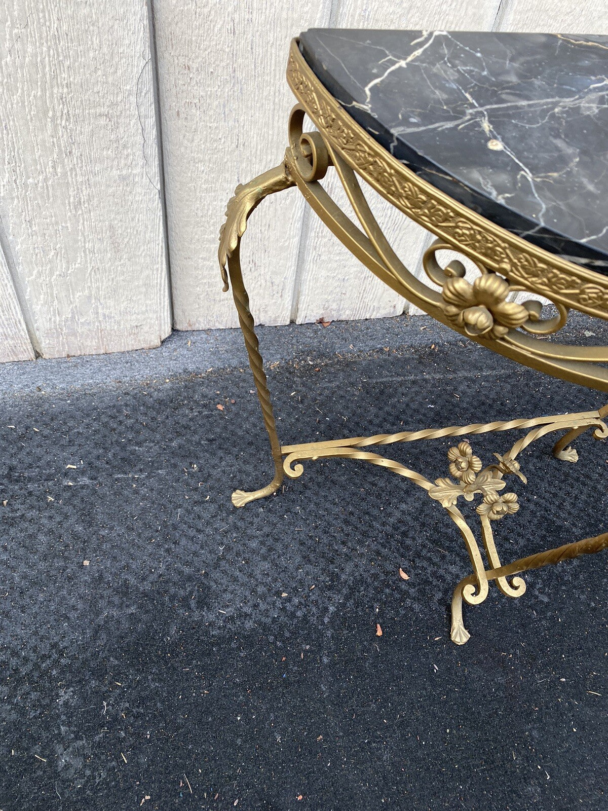 65634    Marble Top Decorator Iron Demilune Console Table Stand