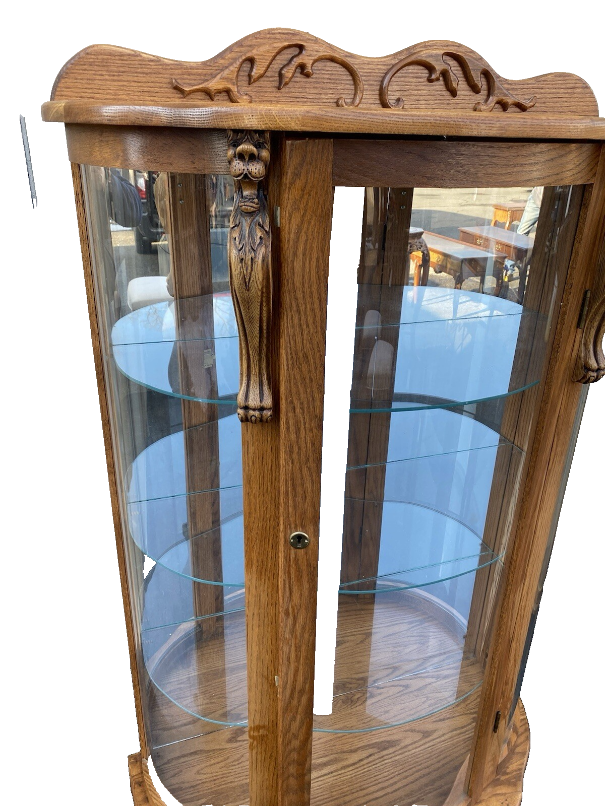 66252 Oak Lion Headed Bow Glass Curio China Cabinet