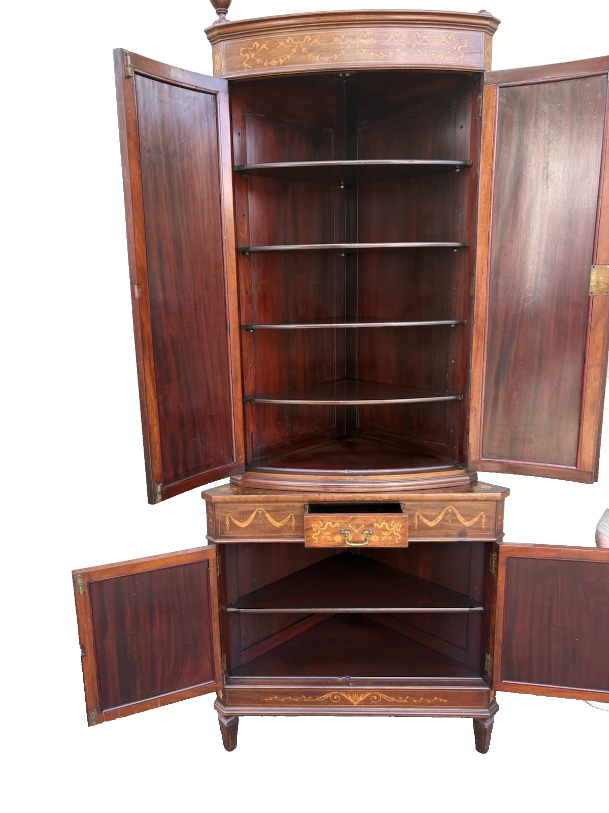 66982 Antique Custom Hand Made  Mahogany  Corner Curio Cabinet