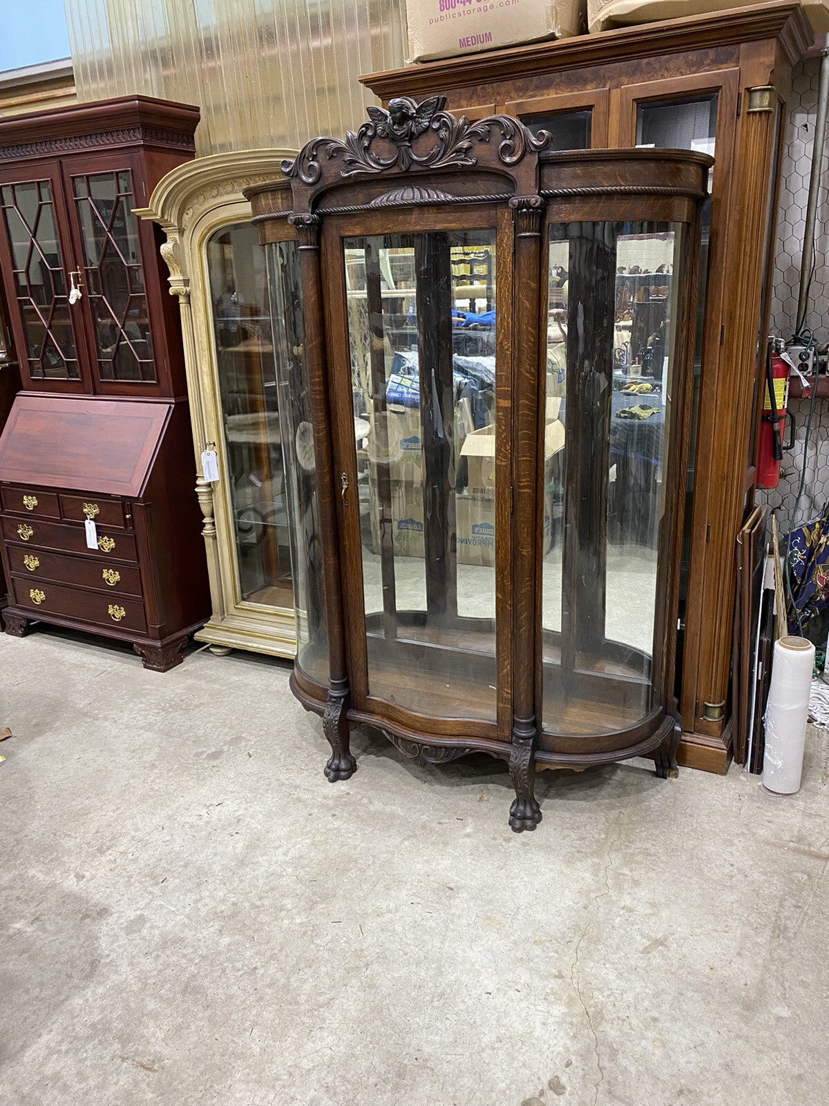 66153   RARE Custom Hand Made  Antique Victorian Oak  Cherub Curio Cabinet