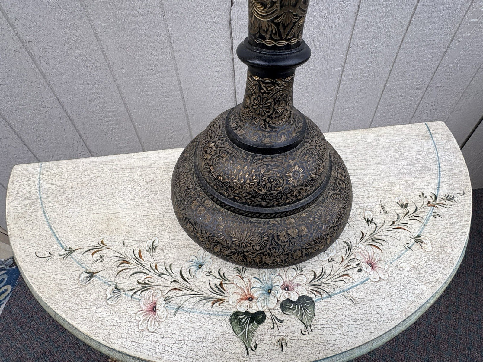 67043 Large Oriental Decorator Metal Lamp with Fancy  Custom made Shade